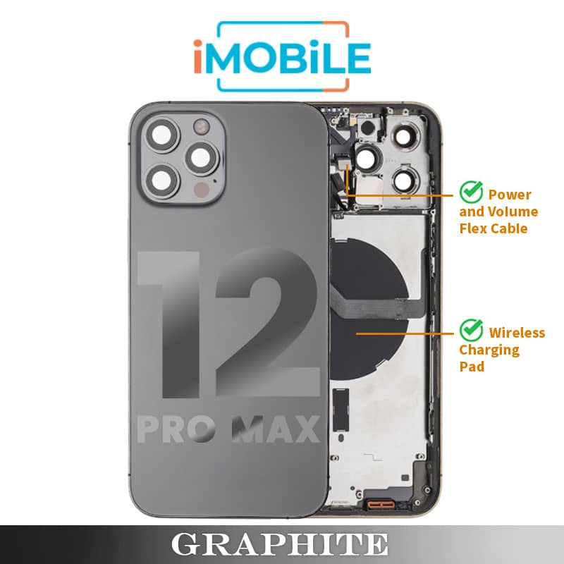 iPhone 12 Pro Max Compatible Back Housing [with Power and Volume Flex] [A+] [Graphite]