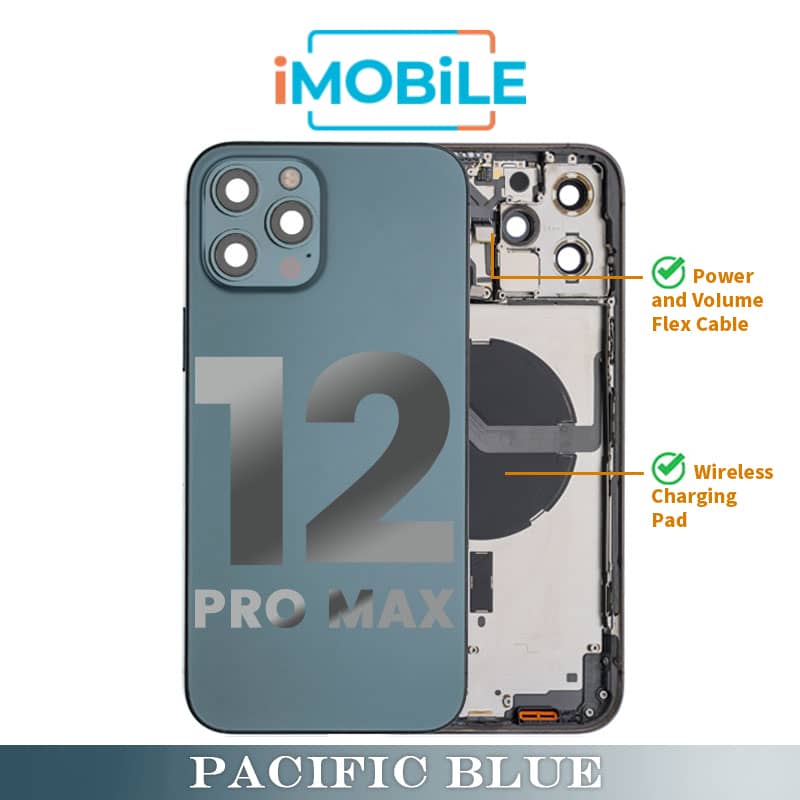 iPhone 12 Pro Max Compatible Back Housing [with Power and Volume Flex] [A+] [Pacific Blue]