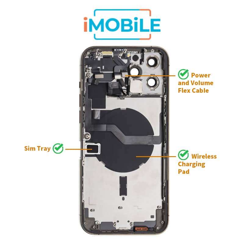 iPhone 12 Pro Max Compatible Back Housing [with Power and Volume Flex] [A+] [Gold]