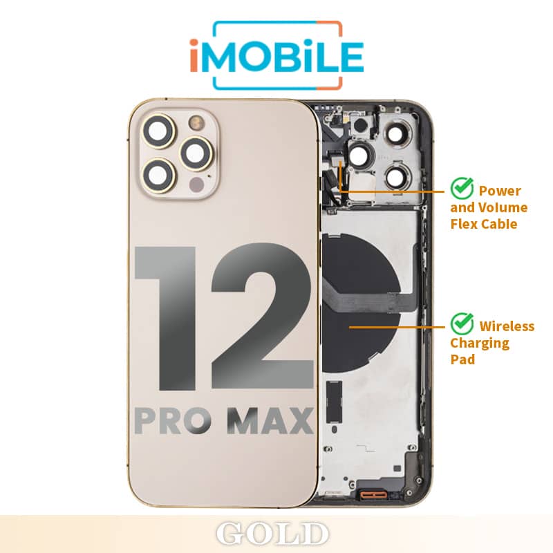 iPhone 12 Pro Max Compatible Back Housing [with Power and Volume Flex] [A+] [Gold]