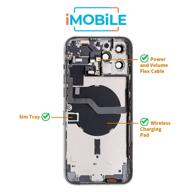 iPhone 12 Pro Max Compatible Back Housing [with Power and Volume Flex] [A+] [Silver]