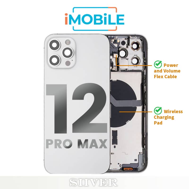 iPhone 12 Pro Max Compatible Back Housing [with Power and Volume Flex] [A+] [Silver]