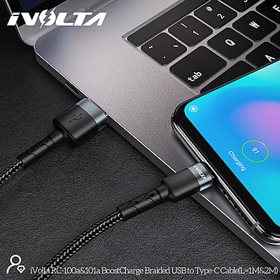 iVolta [RC-101a] BoostCharge 2m Braided USB to Type-C Cable
