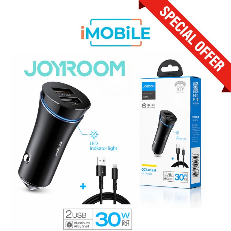 JoyRoom JR-C08L 3W QC Car Charger [USB-A] with a USB-A to Lightning Cable