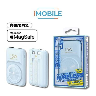 Remax Lefon Series 22.5w MagSafe Wireless Charge Power Bank [RPP-281] [10,000 mAh] [2 Ports + Wireless MagSafe]