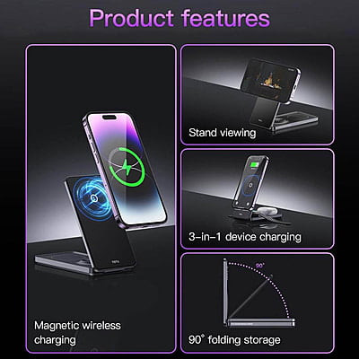 TOTU [CACW-075] 3 in 1 Aluminum Alloy Foldable Magnetic Wireless Charger, 18W