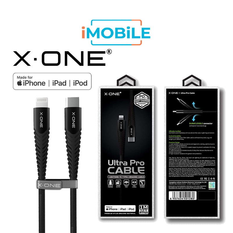 X-One [MFI] 1m Type-C to Lightning Cable, PD 20W, Sturdy and Super Durable