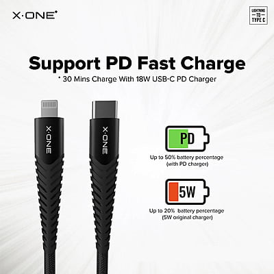 X-One [MFI] 1m Type-C to Lightning Cable, PD 20W, Sturdy and Super Durable