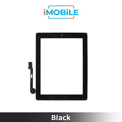 iPad 3 / iPad 4 (9.7 Inch) Compatible Touch Digitizer Screen With Home Button Assembly and Adhesive Tape Attached [Black]