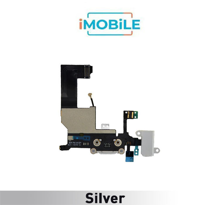iPhone 5 Compatible Charging Port Earphone Port Flex Cable With Microphone [Silver]