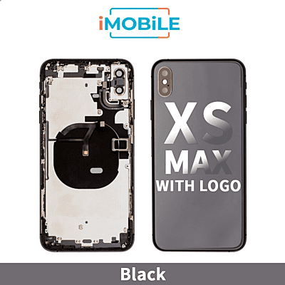 iPhone XS Max Compatible Back Housing [with Tested Button Flex and Brackets] [Black]
