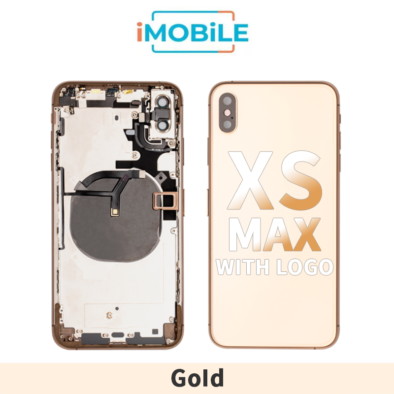 iPhone XS Max Compatible Back Housing [with Tested Button Flex and Brackets] [Gold]